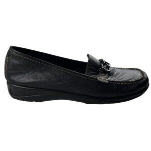 Aerosoles Black Leather Upper Flats Loafers Buckle Detail Old Money Size 7.5 M